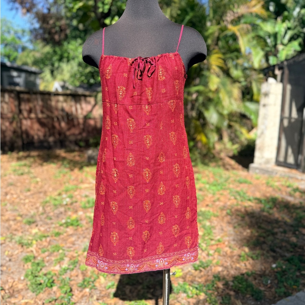 90s 2000s Free People Paisley Boho Mini Dress